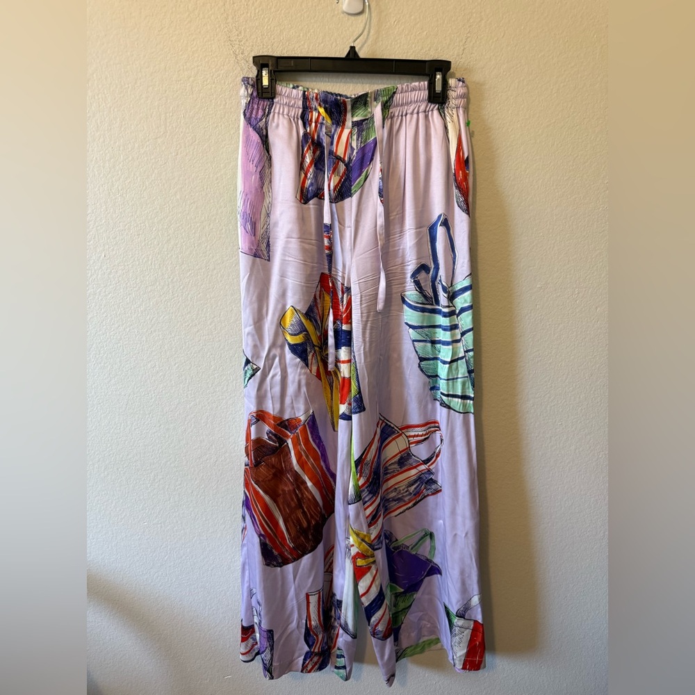 TOMCSANYI Palazzo Wide Leg Trousers Gift Box Print Statement Size M Glam